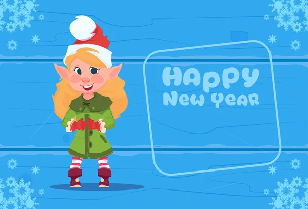 Elfe mignon sur bonne année carte de vœux Noël concept vacances — Image vectorielle