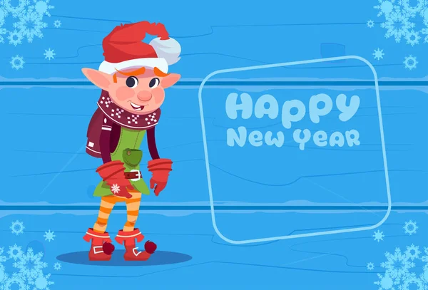 Elfe mignon sur bonne année carte de vœux Noël concept vacances — Image vectorielle