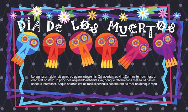 Dag van de dood traditionele Mexicaanse Halloween Dia De Los Muertos Holiday Party decoratie Banner uitnodiging — Stockvector