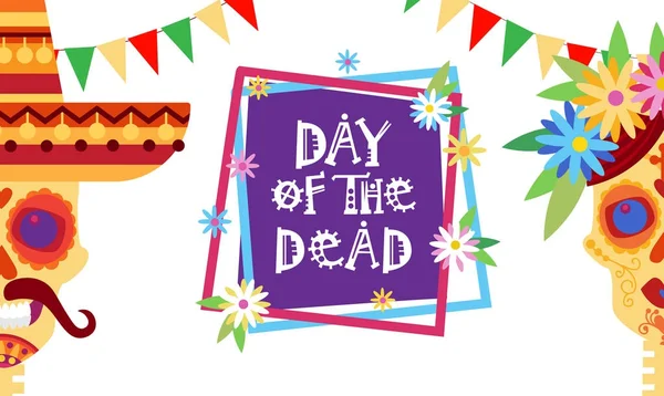 Jour De Mort Traditionnel Mexicain Halloween Dia De Los Muertos Fête Décoration Bannière Invitation — Image vectorielle