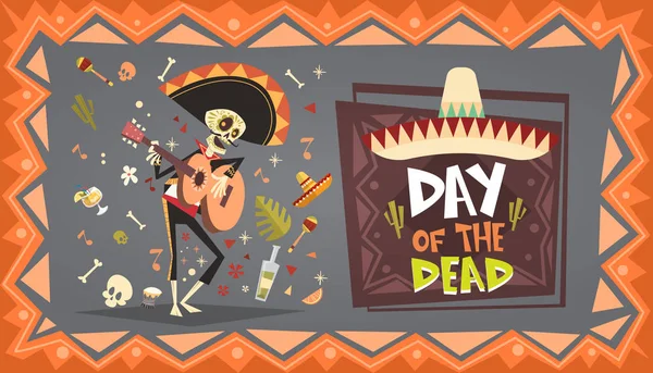 Nap halott hagyományos mexikói Halloween Dia De Los Muertos Holiday Party dekoráció Banner meghívás — Stock Vector