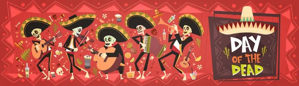 Dag van de dood traditionele Mexicaanse Halloween Dia De Los Muertos Holiday Party decoratie Banner uitnodiging — Stockvector