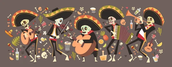 Jour De Mort Traditionnel Mexicain Halloween Dia De Los Muertos Fête Décoration Bannière Invitation — Image vectorielle