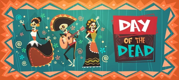 Day Of Dead Traditional Mexican Halloween Dia De Los Muertos Holiday Party Decoration Banner Invitation — Stock Vector