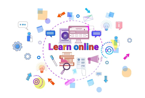 Aprender Banner en línea Internet Educación Elearning Concept — Vector de stock