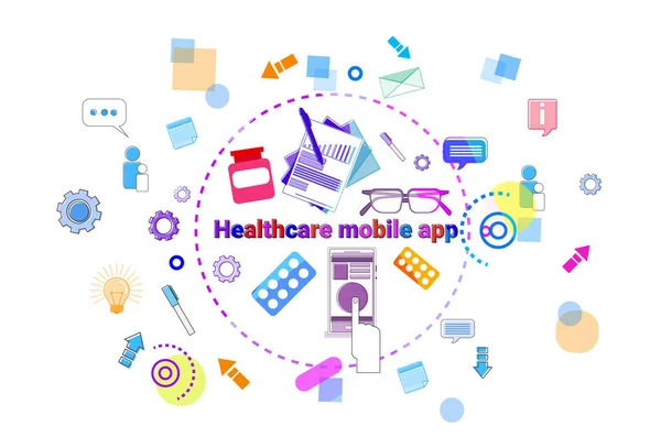 Healthcare Mobile App Banner Online Medical Help Therapy, Medicine Treatment Concept — Stock Vector