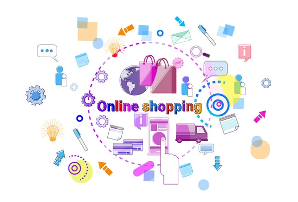 쇼핑 온라인 개념 모바일 소매점 인터넷 구매 배너 — 스톡 벡터