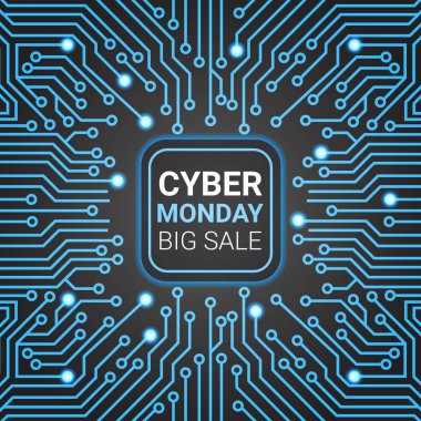 Siber Pazartesi satış afiş tasarımı futuristik çizgiler arka plan teknoloji alışveriş simgesinin üzerine