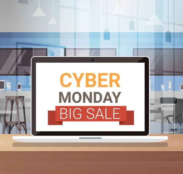 Cyber Monday Sign on Laptop Monitor Big Sale Banner Background Design — стоковый вектор