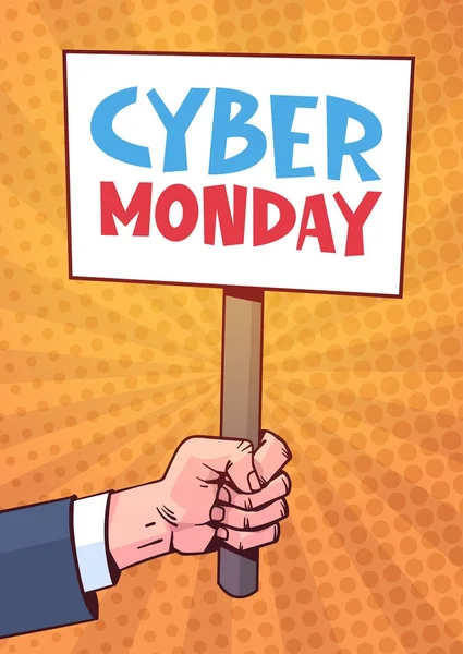 Banner de mano con texto Cyber Monday Over Pin Up estilo fondo, ofertas de venta Diseño en línea Holiday Shopping Concept — Archivo Imágenes Vectoriales