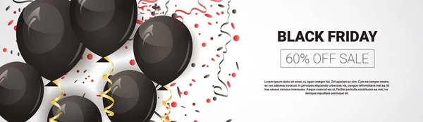 Black Friday Sonderangebot Verkaufsposter, Luftballons über weißem Hintergrund auf horizontalem Banner mit Copy Space Urlaubsförderung und Preisrabatt-Konzept — Stockvektor