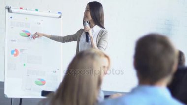 İş kadını mali istatistik raporu hakkında sunum önde gelen iş adamları dinle grup