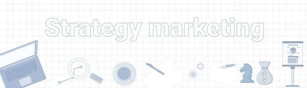 Στρατηγική μάρκετινγκ λέξη σε τετράγωνο φόντο οριζόντιων Banner επιχειρηματικός σχεδιασμός έννοια — Διανυσματικό Αρχείο