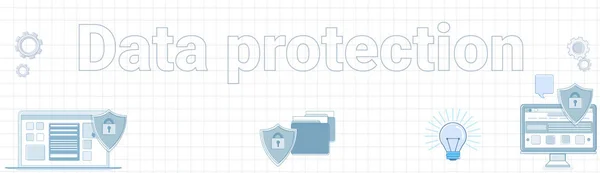 (Inggris) Data Protection Word On Squared Background Horizontal Banner Online Security Concept - Stok Vektor