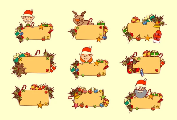 Set de banners de Navidad dibujados a mano vacíos para la colección de decoraciones de invierno de texto — Vector de stock