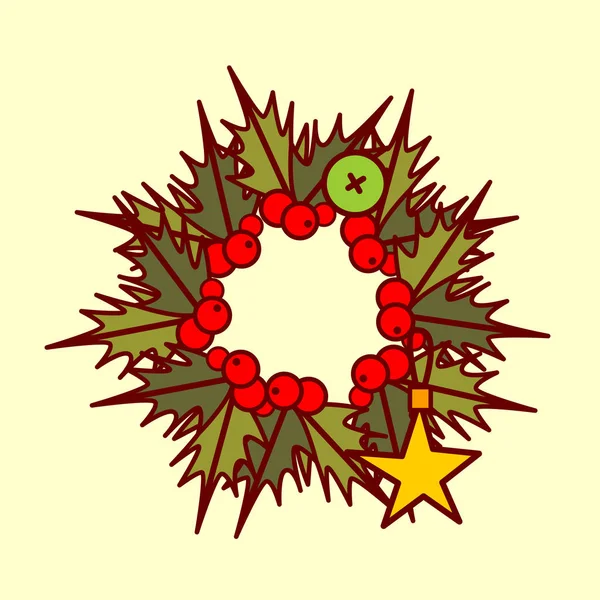 Icona con ghirlanda natalizia Concetto di decorazione natalizia disegnato a mano — Vettoriale Stock