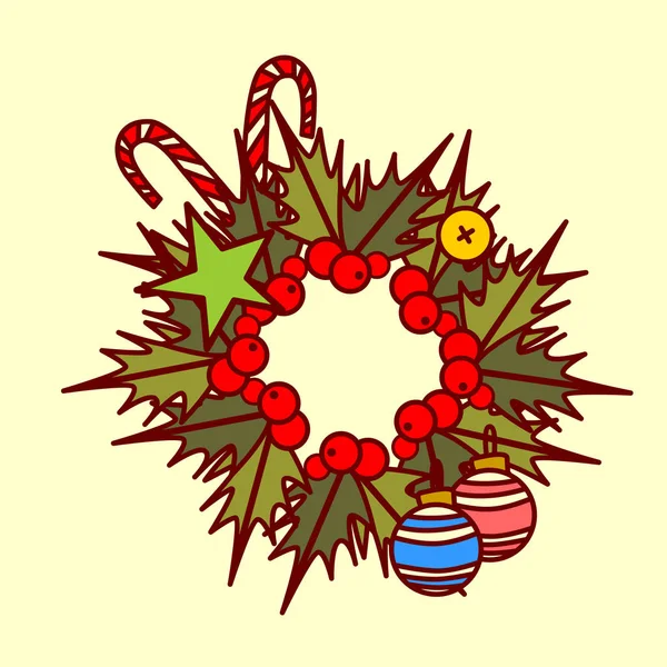 Boże Narodzenie wieniec ikona Garland ręcznie rysowane koncepcja ozdoba wakacje — Wektor stockowy