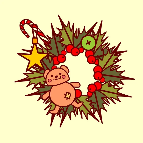 Icône de couronne de Noël Guirlande dessinée à la main Concept de décoration de vacances — Image vectorielle