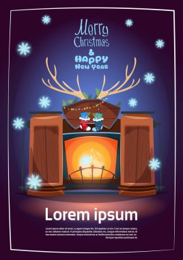 Kış tatil kavramı afiş neşeli Noel ve mutlu yeni yıl tebrik kartı