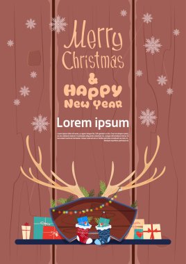 Kış tatil kavramı afiş neşeli Noel ve mutlu yeni yıl tebrik kartı