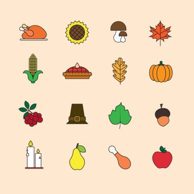 Şükran günü sonbahar geleneksel hasat tatil kavramı sonbahar Icons Set