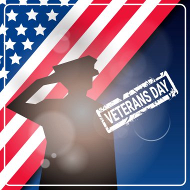 Gaziler günü kutlama Ulusal Amerikan ABD bayrağı arka plan üzerinde afiş ile askerin siluet tatil