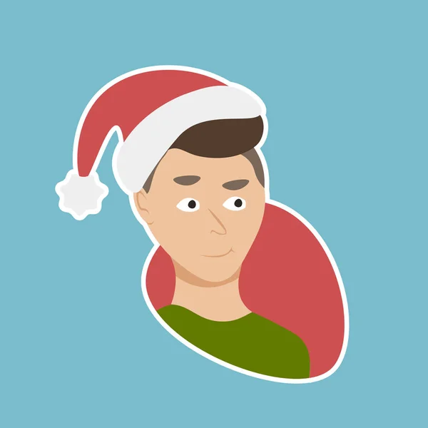 Mann trägt Weihnachtsmütze Aufkleber Social Media Network Neujahr und Weihnachten Nachricht Abzeichen Design — Stockvektor