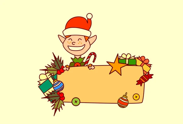 Elf tutun boş afiş neşeli Noel ve mutlu yeni yıl kavramı kış tatil dekorasyon — Stok Vektör