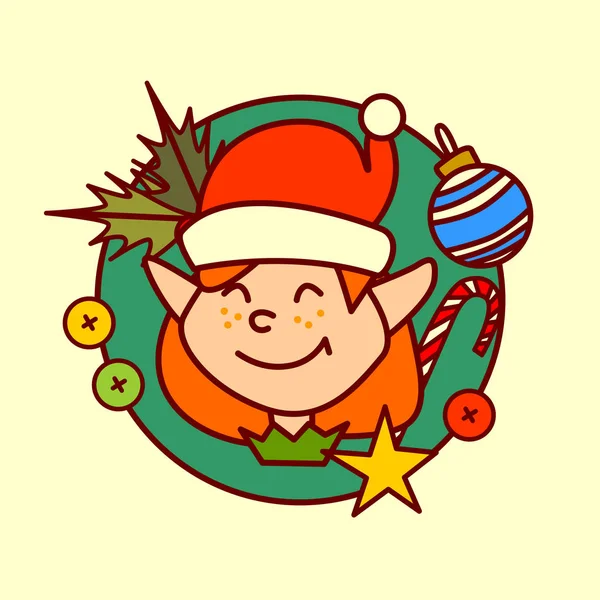 Icona Elfo Buon Natale e Felice Anno Nuovo Concetto Vacanze invernali Collezione disegnata a mano — Vettoriale Stock