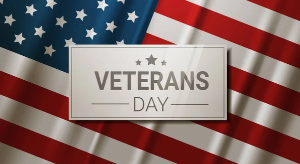 Celebración del Día de los Veteranos Banner de fiesta nacional americano sobre fondo de bandera de EE.UU. — Archivo Imágenes Vectoriales