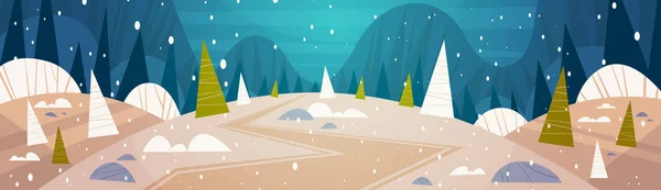 Ландшафт зимнего леса Луна сияет над снежными деревьями, счастливого Рождества и счастливого Нового года знамени Концепция — стоковый вектор