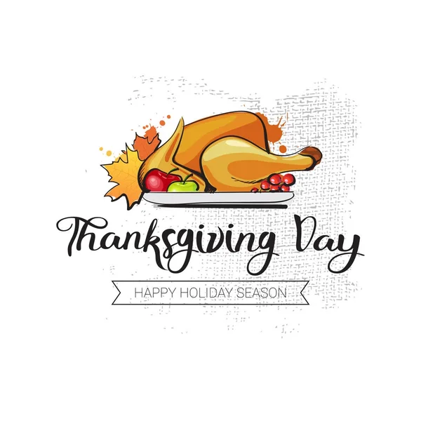 Happy Thanksgiving Day Autumn Traditional Harvest Holiday Greeting Card With Turkey — Stock Vector