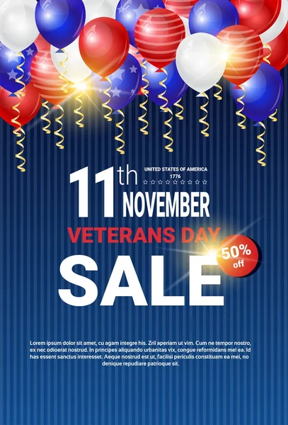 Veteranos Dia Venda Celebração Compras Promoções E Preço Desconto National American Holiday Banner — Vetor de Stock