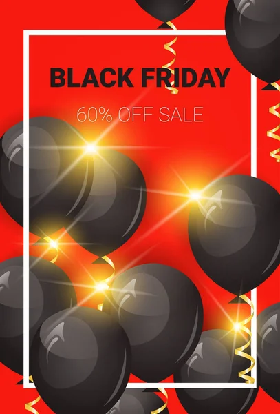 Black Friday Sale Poster mit Luftballons über rotem Hintergrund Shopping Flyer Urlaub Aktion und Preisrabatt-Konzept — Stockvektor