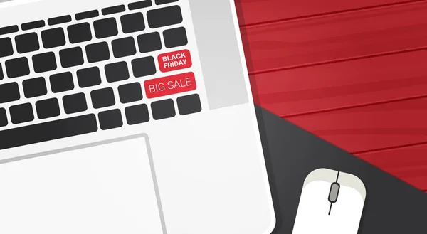 Czarny piątek wielki sprzedaż tekst na zakupy zniżki plakat projekt przyciski na klawiaturze laptopa — Wektor stockowy