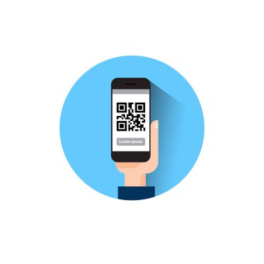 El tutma akıllı telefon tarama QR Kod simgesi Barcode inceden inceye gözden geçirmek ile telefon