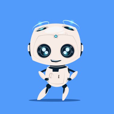 Modern Robot izole mavi renkli sevimli çizgi karakter yapay zeka kavramı üzerinde