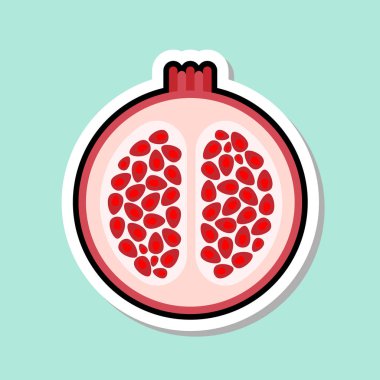 Arka plan mavi renkli meyve simgesi bulunan nar etiket