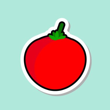 Arka plan mavi renkli sebze simgesi etikette domates