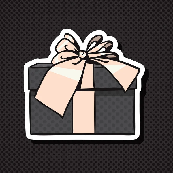 Realistic Gift Box Icon With Bow And Ribbon On Black Background — Stock Vector