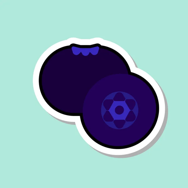 Blueberry klistermärke på blå bakgrund färgglada frukt-ikonen — Stock vektor
