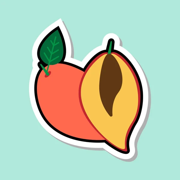 Mango Sticker op blauwe achtergrond kleurrijk Fruit pictogram — Stockvector