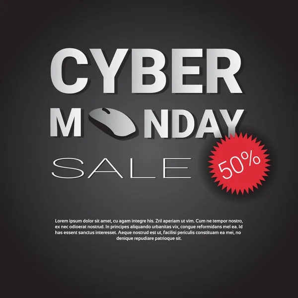 Cyber Monday Super Sale Template Poster com espaço de cópia e 50 por cento off adesivo descontos Banner Design — Vetor de Stock