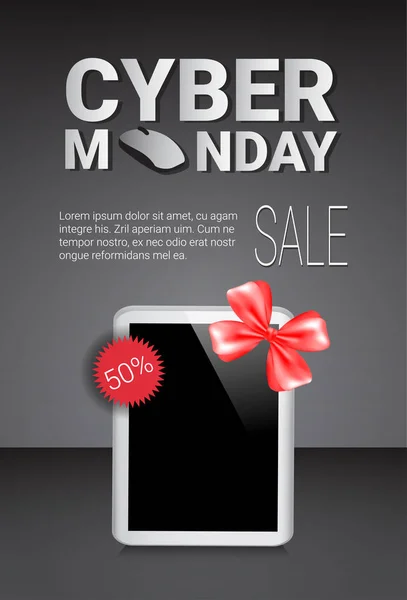 Cyber Monday Venda Template Banner descontos no design moderno Digital Tablets Poster — Vetor de Stock
