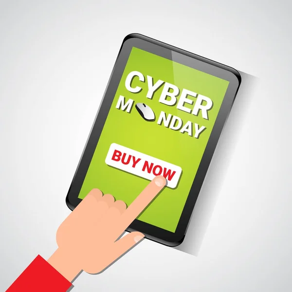 Botón en la tableta digital con Cyber Monday Mensaje de venta — Archivo Imágenes Vectoriales