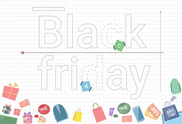 Black Friday Sale Banner With Gift Boxes On Background Shopping Discount Poster Concept — Stock Vector