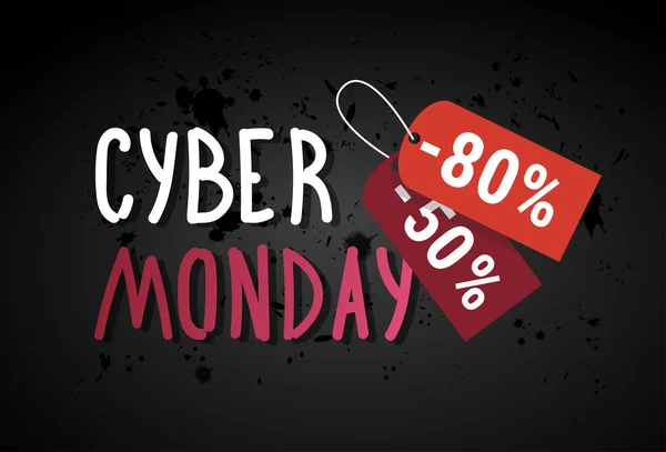 Cyber Monday Sale Banner Com Compras Tags Sobre Grunge Fundo Compras Online Design de Poster de Desconto — Vetor de Stock