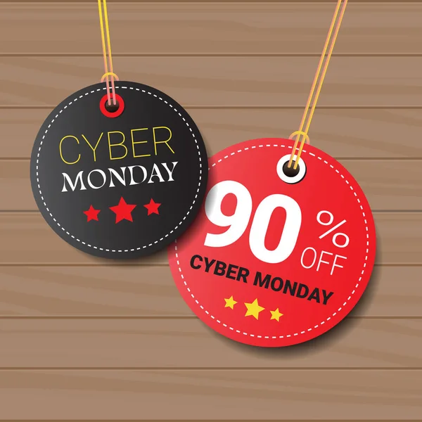 Cyber Monday Sale Tags conjunto em madeira texturizado fundo compras on-line desconto rodada ícones coleção — Vetor de Stock