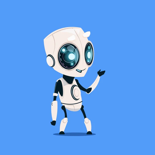 Moderne Robot geïsoleerd op blauwe achtergrond Cute Cartoon karakter kunstmatige intelligentie Concept — Stockvector