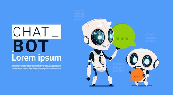 Chat Bot Robots houdt toespraak Bubble Banner met kopie ruimte, Chatter of Chatterbot Support Service Concept — Stockvector